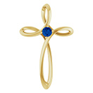 Blue Sapphire Curve Cross Pendant in 14K Gold