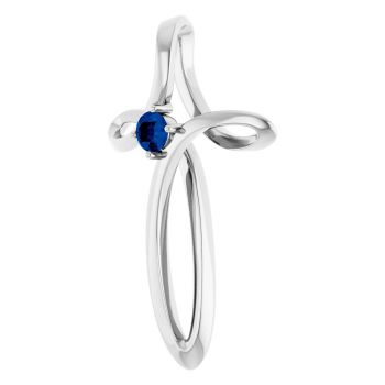 Blue Sapphire Curve Cross Pendant in 14K White Gold 2