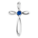 Blue Sapphire Curve Cross Pendant in 14K White Gold