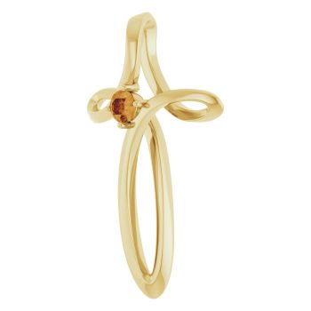 14K Gold Citrine Gemstone Swirl Cross Pendant 2