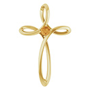 14K Gold Citrine Gemstone Swirl Cross Pendant