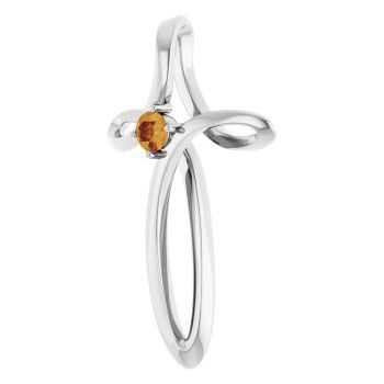14K White Gold Citrine Gemstone Swirl Cross Pendant 2