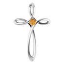14K White Gold Citrine Gemstone Swirl Cross Pendant