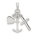 Cross, Heart, and Anchor Pendant in Sterling Silver