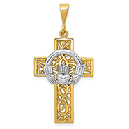 Crown of Thorns Claddagh Cross Pendant, 14K Two-Tone Gold