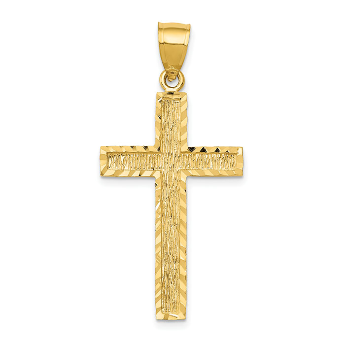 Textured 14K Gold Diamond-Cut Cross Pendant for Men
