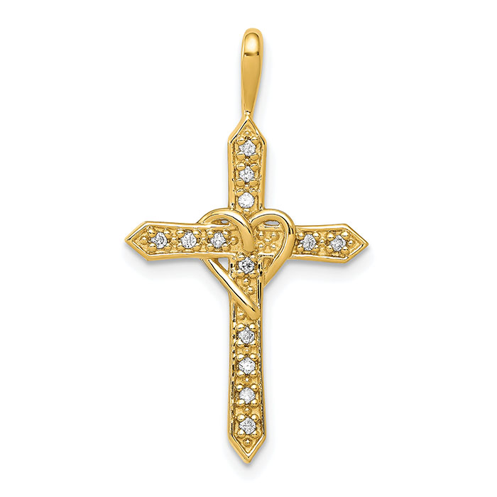 Diamond Heart-Knot Cross Necklace, 14K Gold