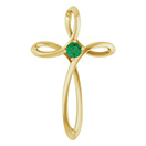 Emerald Spiral Cross Pendant in 14K Gold
