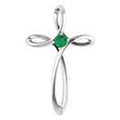 Emerald Spiral Cross Pendant in 14K White Gold