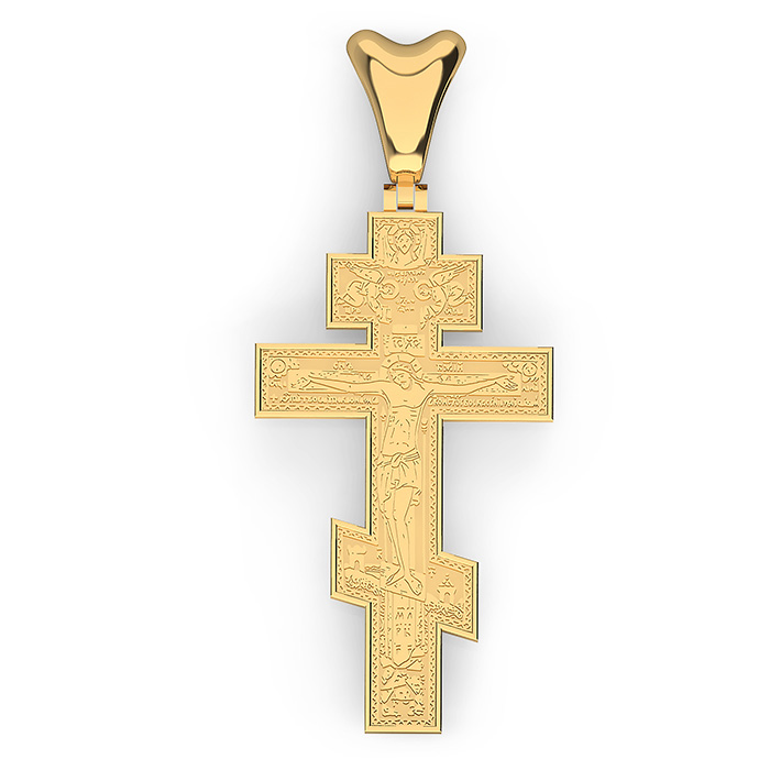 Large Etched Orthodox Cross Pendant 14K Gold