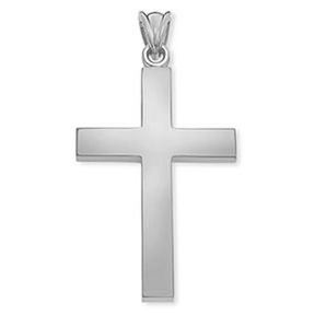 14K White Gold Extra-Large Fully Solid Cross Pendant