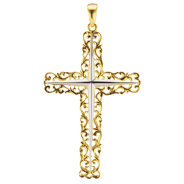 large men's filigree star cross pendant in 14k two-tone gold