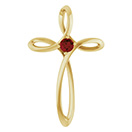 Garnet Knot Cross Pendant in 14K Gold