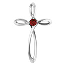 Garnet Knot Cross Pendant in 14K White Gold