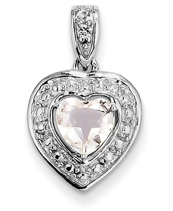 Heart-Shaped Morganite and White Topaz Pendant, Sterling Silver