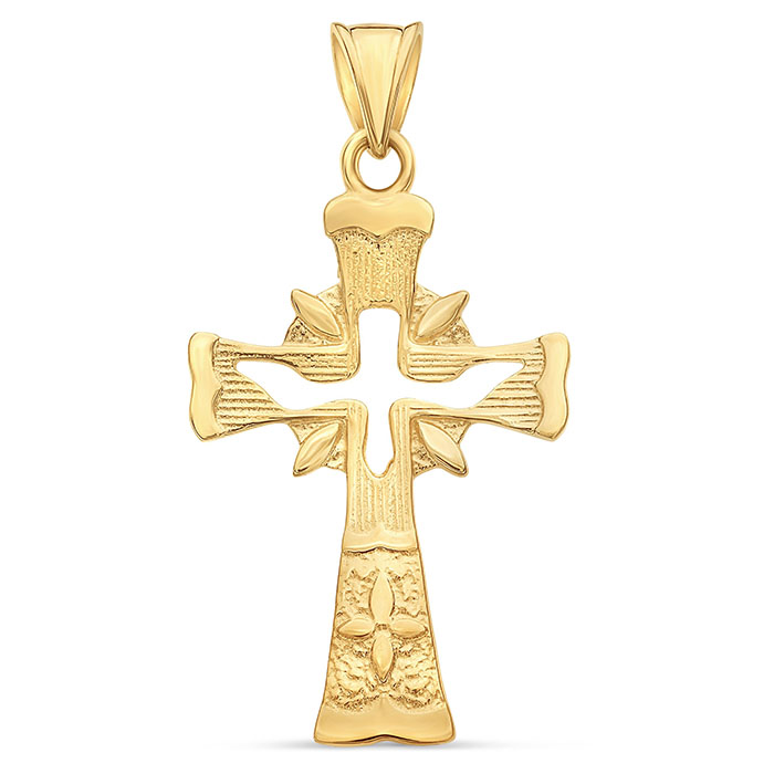 14K Gold Holy Spirit Dove Cross Pendant