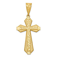 large 14k gold men's nugget cross within cross pendant