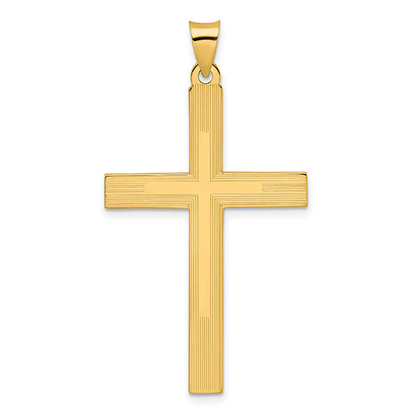 large 14k gold men's textured cross within a cross pendant