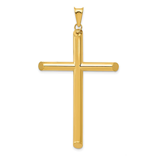 14k gold large gold tube cross pendant for men