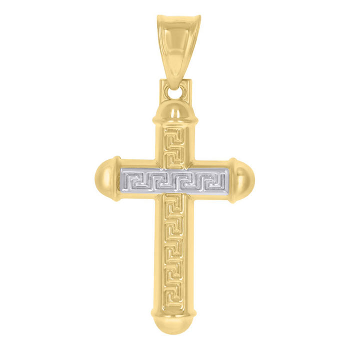 large 14k gold greek key cross pendant 14k two-tone gold
