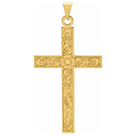 large men's 14k gold flower cross pendant