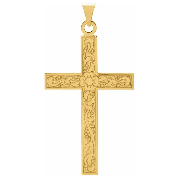 large men's 14k gold flower cross pendant