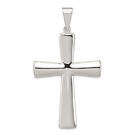 Large Polished Sterling Silver Cross Pendant