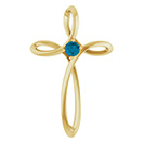 London Blue Topaz Twist Cross Pendant in 14K Gold