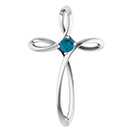 London Blue Topaz Twist Cross Pendant in 14K White Gold