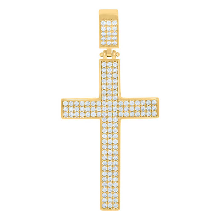 men's large 14k gold CZ cross pendant