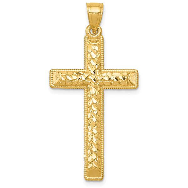 men's 14k gold diamond-cut nugget cross pendant