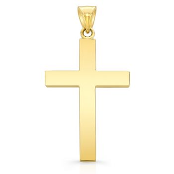 Medium 14K Gold Plain Cross Pendant for Men 2