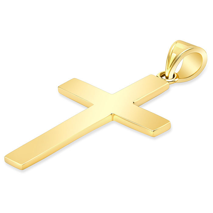 ﻿14K Solid Gold Plain Men's Cross Pendant