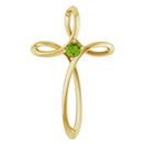 14K Gold Peridot Gemstone Weave Cross Pendant
