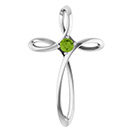 14K White Gold Peridot Gemstone Weave Cross Pendant