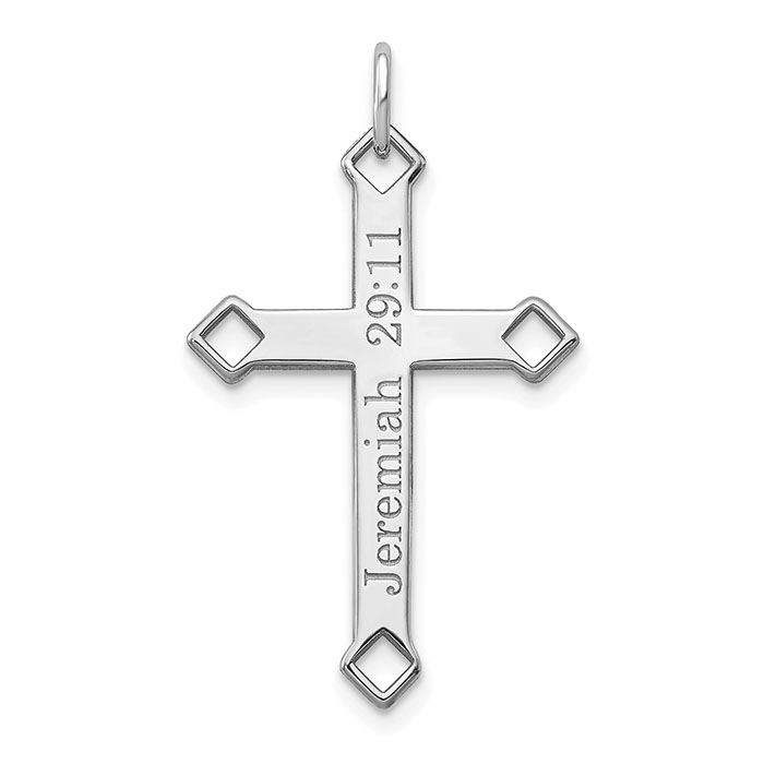 14K White Gold Personalized Engraved Cross Pendant