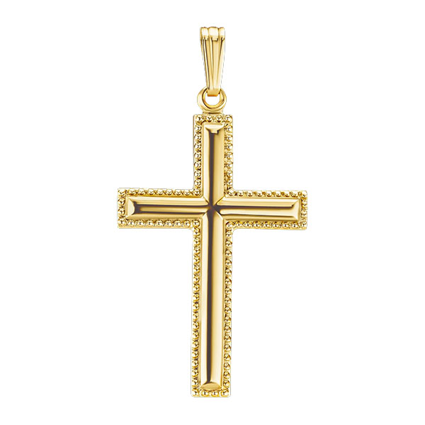 raised beaded plain cross pendant for men in 14k gold