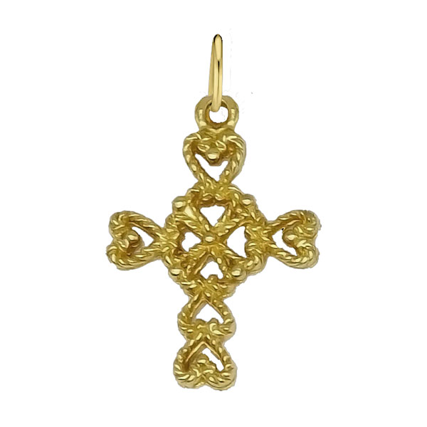 small women's filigree heart cross pendant 14k gold