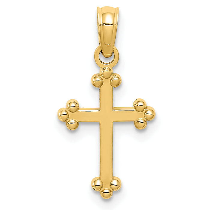Small Fleurie Cross Necklace, 14K Yellow Gold