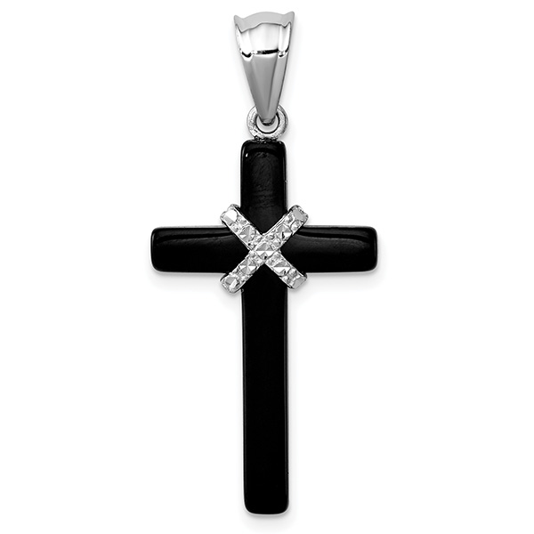 Sterling Silver Women's Onyx Cross Necklace Pendant