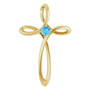 Swiss Blue Topaz Swirl Cross Pendant in 14K Gold