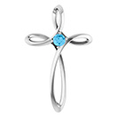 Swiss Blue Topaz Swirl Cross Pendant in 14K White Gold