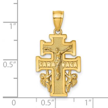 14K Gold Textured Caravaca Cross Pendant 4