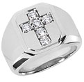1/3 Carat Men's Diamond Cross Ring, 14K White Gold