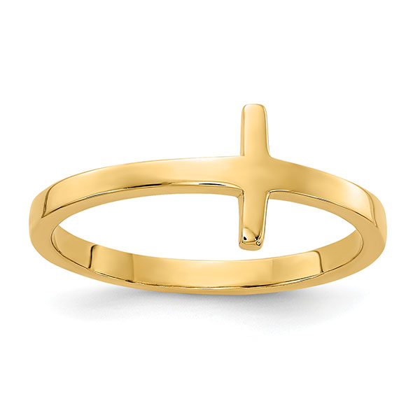 14k gold plain sideways cross ring