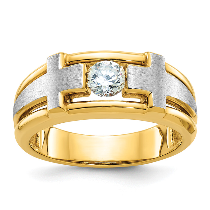 Men's Cross Ring with 1/2 Carat Lab-Made Diamond, 14K Two-Tone Gold