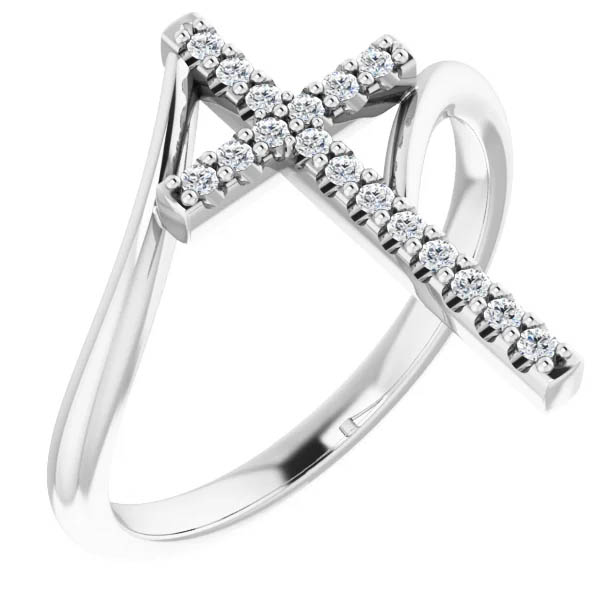 14K White Gold 1/8 Carat Diamond Cross Ring for Women