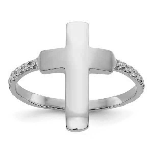 14K White Gold Women's Textured Cross Ring