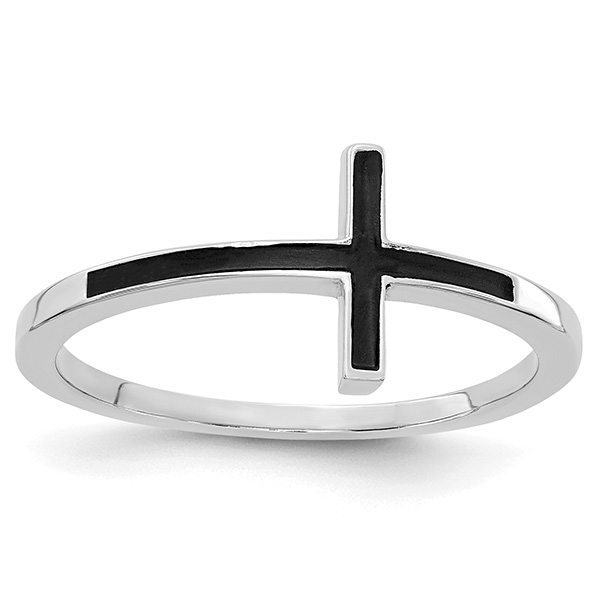 Black Antiqued 14K White Gold Sideways Cross Ring for Women