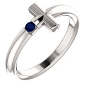 Blue Sapphire Cross Ring for Women, 14K White Gold